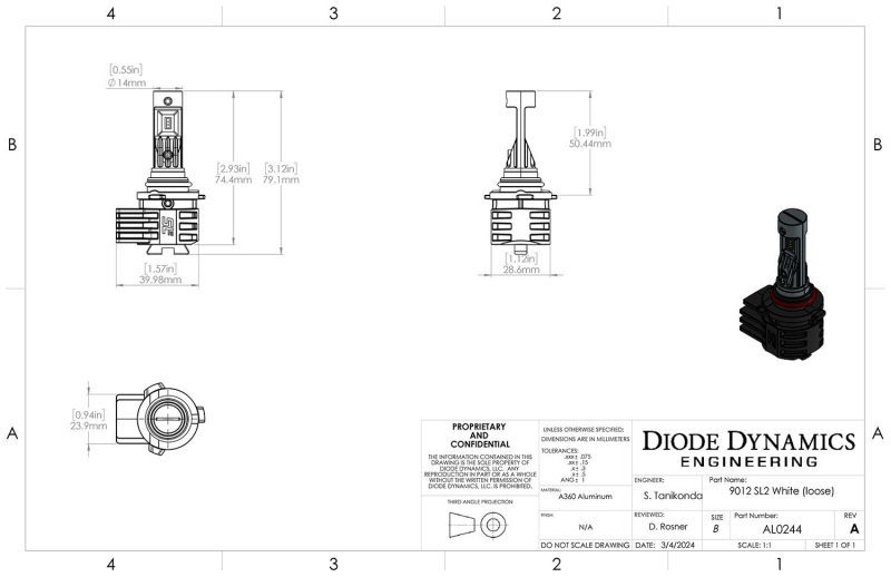 9012 sl2 white dimensional drawing